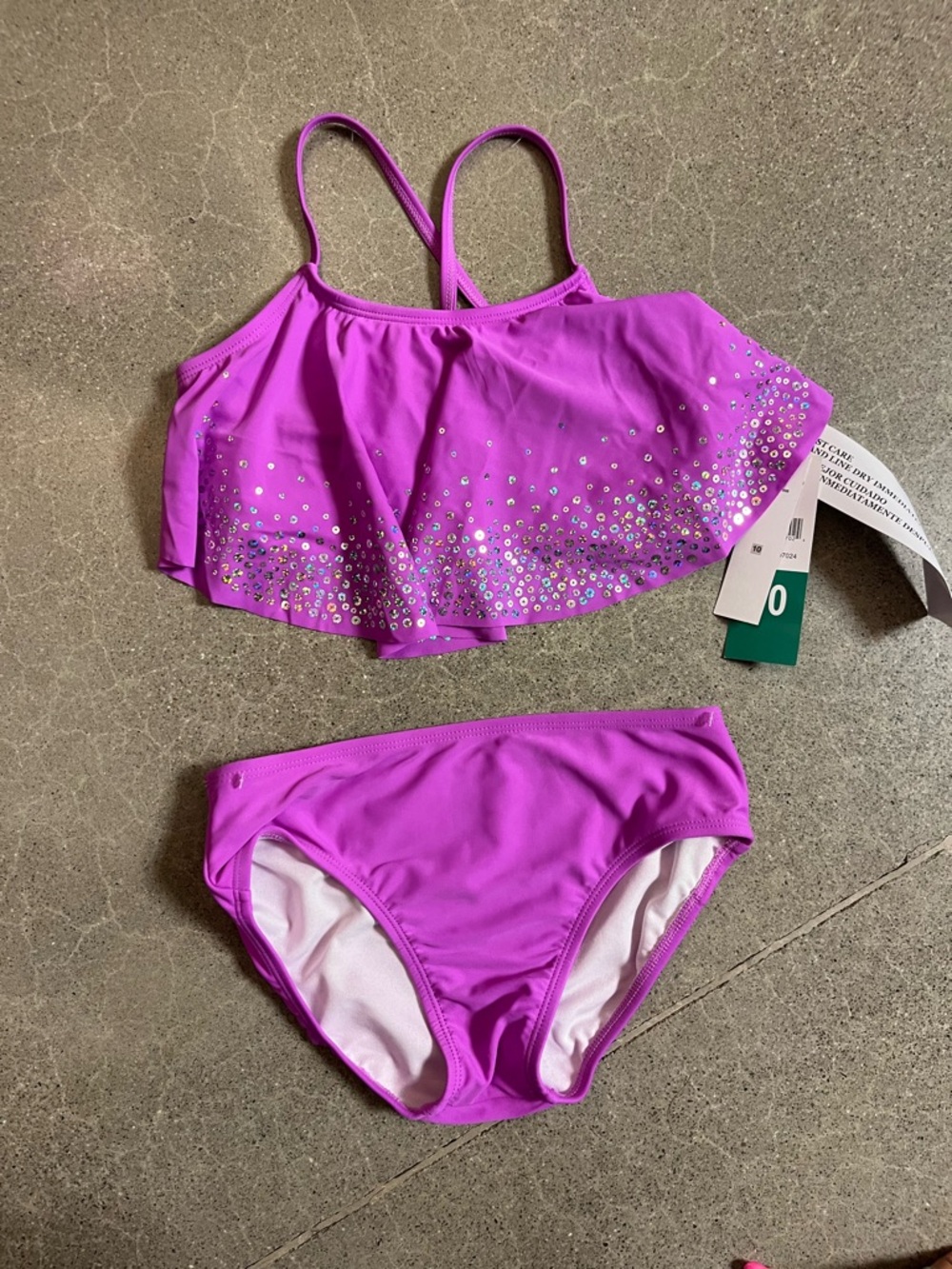 Girls Purple Flounce Bikini Set with Sequins